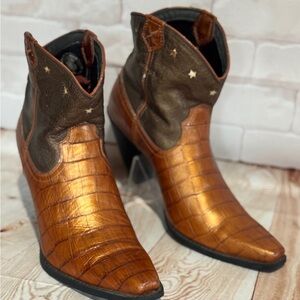 Twisted X Womens Copper Crocodile Embossed Star Accent Cowboy Boots Heel Size